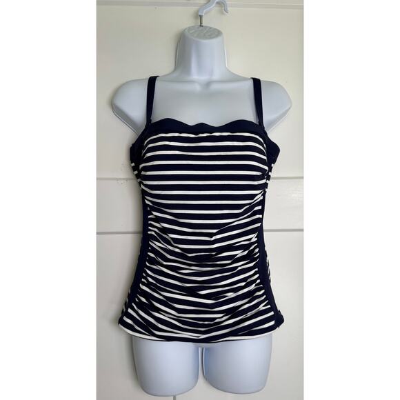 Lands End‎ Bandeau Tankini Swim Top Blue White Size 8 - Picture 1 of 10